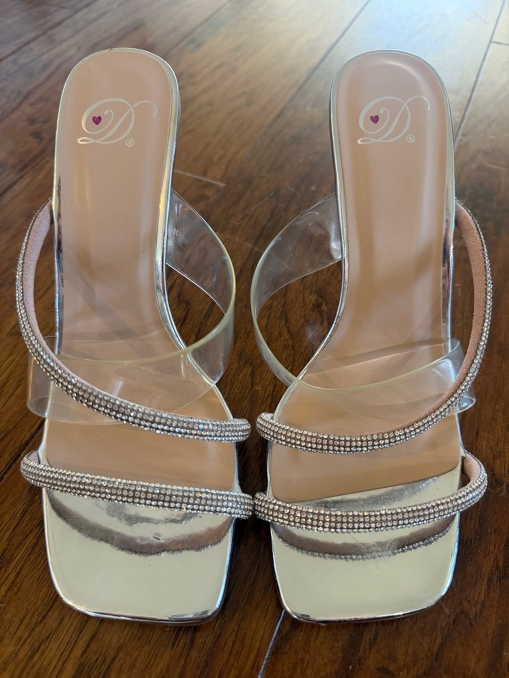 Red Dress Boutique Clear Rhinestone Square-Toe Slide Sandals - Silver